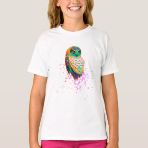 Camiseta Coruja néon e respingos