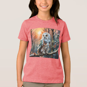 Camiseta Coruja nevada colorida na floresta outonal