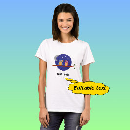Camiseta Coruja noturna estrelas da lua texto personalizado