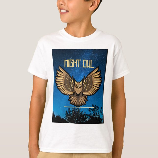 Camiseta Coruja Noturna Soando Crianças Altas Básicas (Frente)