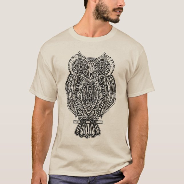 Camiseta Coruja ornamentado tirada mão inspirada (Frente)
