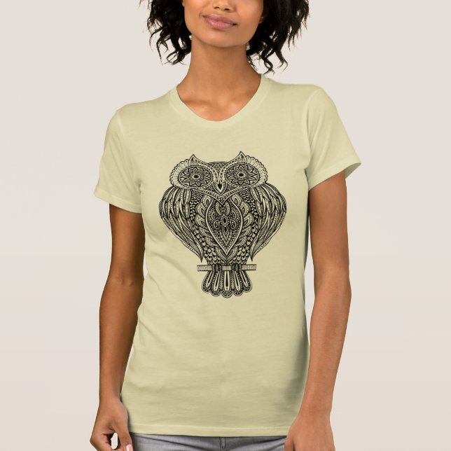 Camiseta Coruja ornamentado tirada mão inspirada (Frente)
