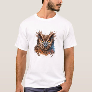 Camiseta Coruja Retrato Animal Pintura Vida Selvagem ao Ar