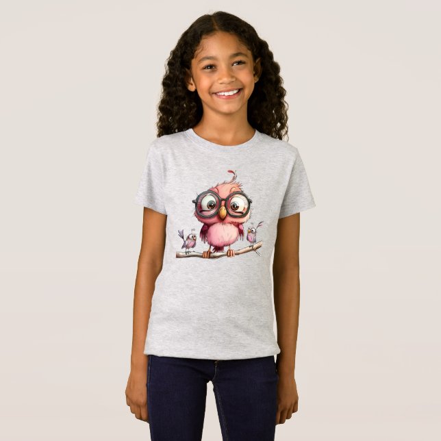 Camiseta Coruja Rosa Fofa & Amigos Pássaros (Frente Completa)