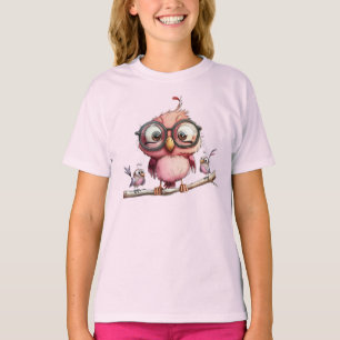 Camiseta Coruja Rosa Fofa & Amigos Pássaros