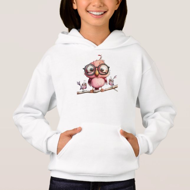 Camiseta Coruja Rosa Fofa & Amigos Pássaros (Frente)