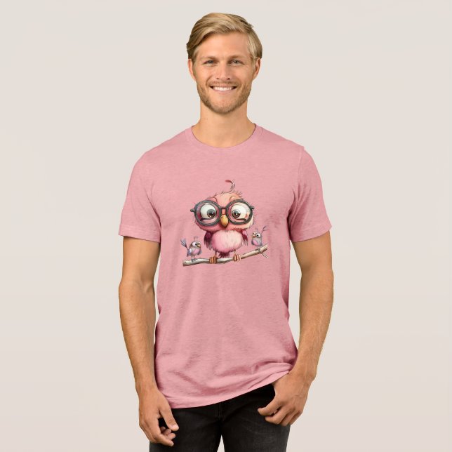 Camiseta Coruja Rosa Fofa & Amigos Pássaros (Frente Completa)
