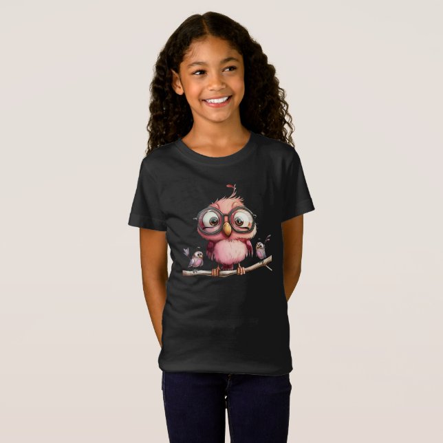 Camiseta Coruja Rosa Fofa & Amigos Pássaros (Frente Completa)