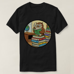 Camiseta Coruja Sábia Lendo Livros - Conhecimento e Sabedor