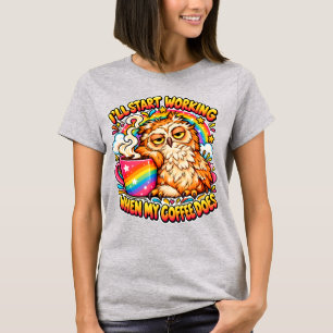 Camiseta Coruja Sonolenta Café Humor   Amante da Cafeína En