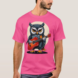 Camiseta Coruja Tocando Guitarista Acústica