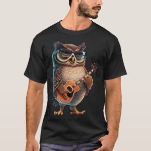 Camiseta Coruja Tocando Violão Elétrico Coruja Guitarra 1