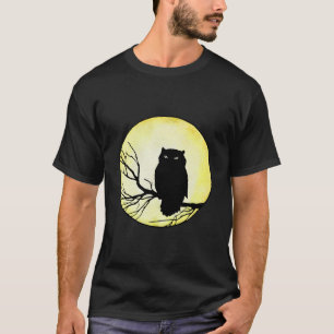 Camiseta Coruja-Vintage assustadora com Lua-Amarela