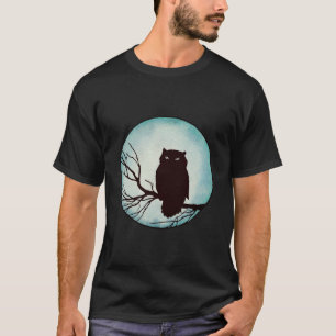 Camiseta Coruja-Vintage Assustadora com Lua Azul Spooky