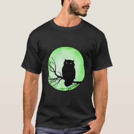 Camiseta Coruja-Vintage assustadora com Lua-d'água verde