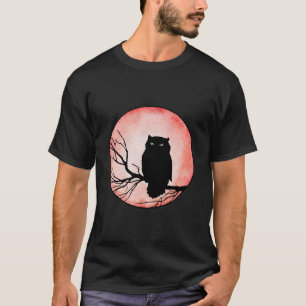 Camiseta Coruja-Vintage assustadora com Lua-d'água vermelha