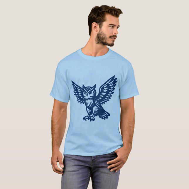 Camiseta Coruja-voadora - Azul-Shibori (Frente Completa)