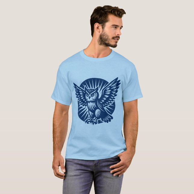Camiseta Coruja-voadora em um círculo carioca - azul Shibor (Frente Completa)
