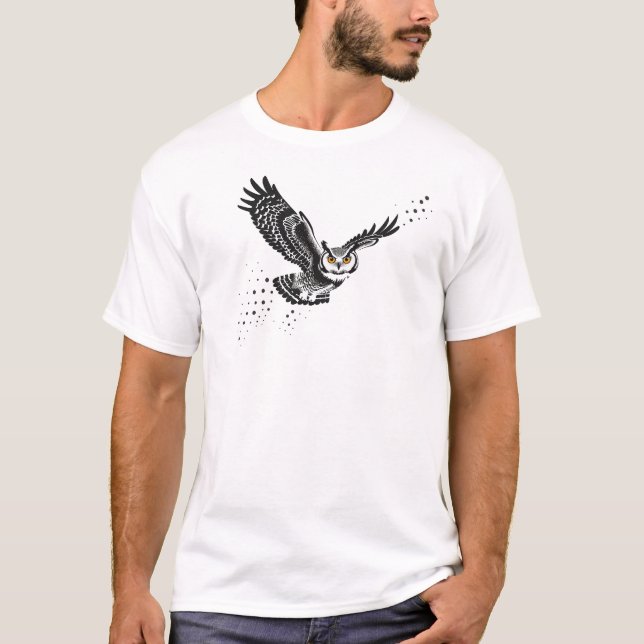Camiseta Coruja Voadora - Gráfico de Tinta de Trabalho (Frente)
