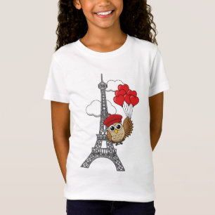 Camiseta Coruja voando com balões cardíacos em Paris