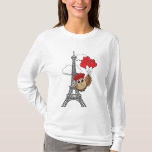 Camiseta Coruja voando com balões cardíacos em Paris