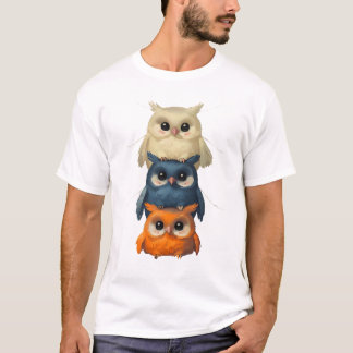 Camiseta Corujas De Estilo De Anime Encantadoras Empilhadas