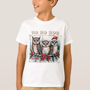Camiseta Corujas de Natal com Chapéu de Papai Noel