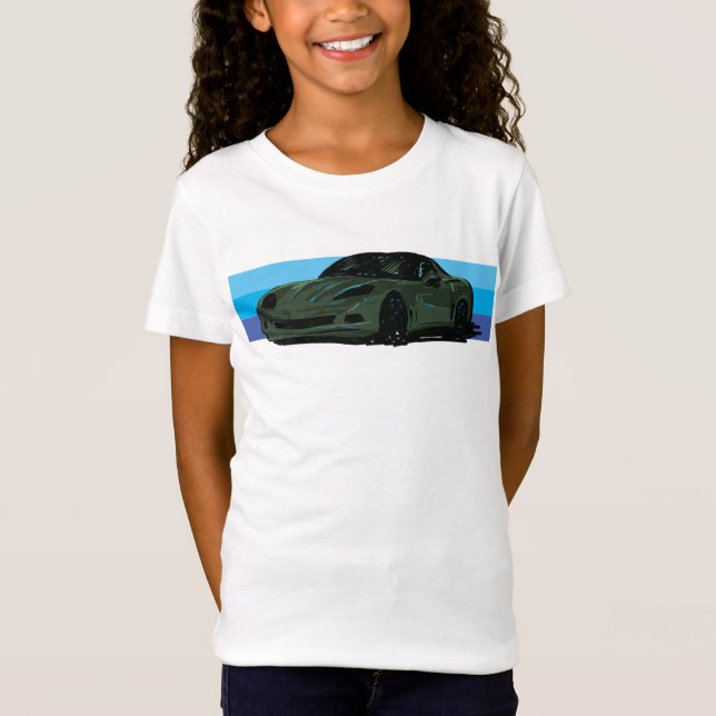 Camiseta Corveta Verde Escuro C6 com Faixa Azul (Frente)
