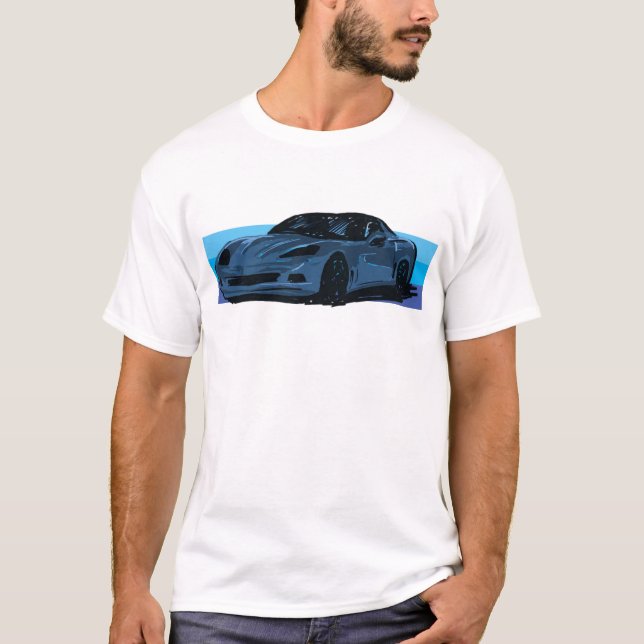 Camiseta Corvette C6 Blue Sportscar com Blue Stripe (Frente)