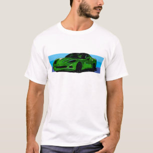 Camiseta Corvette C6 Green Sportscar com Blue Stripe