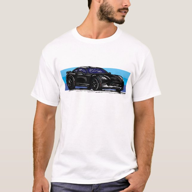 Camiseta Corvette C7 Black Sportscar com Blue Stripe (Frente)