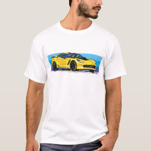 Camiseta Corvette C7 Yellow Sportscar com Blue Stripe