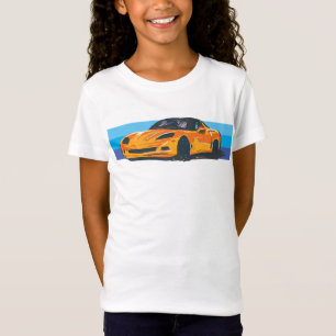 Camiseta Corvette laranja C6 com faixas azuis