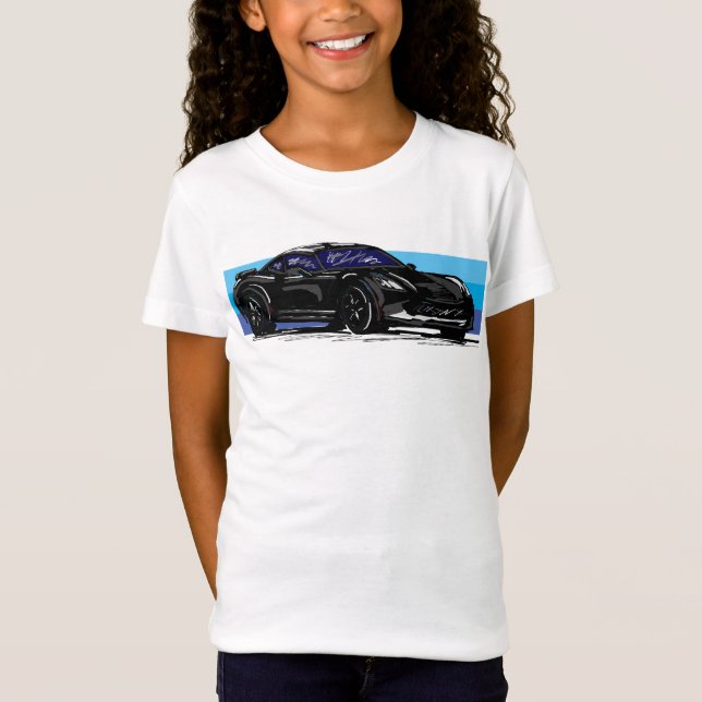 Camiseta Corvette preto C7 com faixas azuis (Frente)
