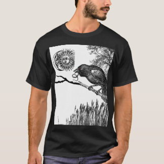 Camiseta Corvo Alquímico Lua e Sol Xilogravura