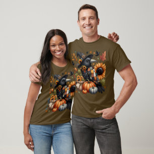 Camiseta Corvo Caprichoso com Abóboras e Girassóis