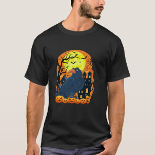 Camiseta Corvo com Pumpkins Engraçado Festa de Halloween T