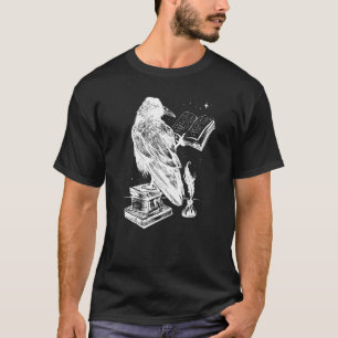 Camiseta corvo corvo com livros, tatuagem de gótico Mistéri