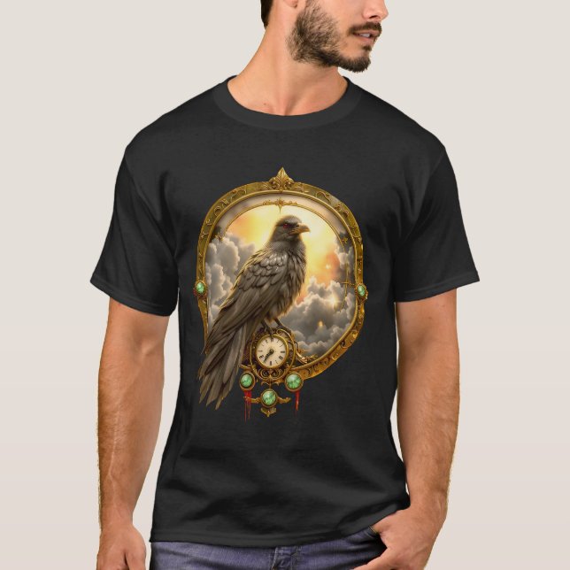 Camiseta Corvo Cronometrista – Engrenagens Góticas (Frente)
