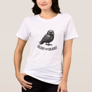Camiseta Corvo Engraçado Silencioso Mas Mortal Design de Hu