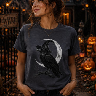 Camiseta Corvo Escuro Lua de Halloween Gótico