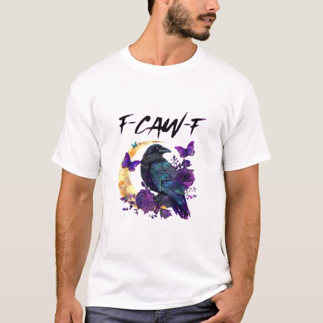 Camiseta Corvo F Caw F Pássaro Engraçado Lua Design Gótico (Frente)