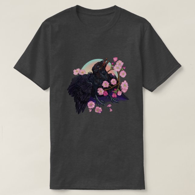 Camiseta Corvo jovem com flores de maçã  (Frente do Design)