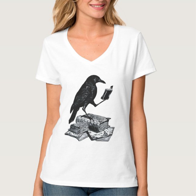 Camiseta Corvo Mágico com Livros Acadêmicos (Frente)