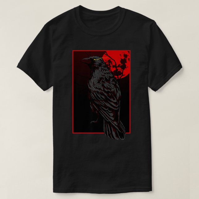 Camiseta Corvo negro astético para uma Design de bruxa lua  (Frente do Design)