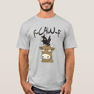 Camiseta Corvo Preto Engraçado F-Caw-F Na Cabeça De Vaca