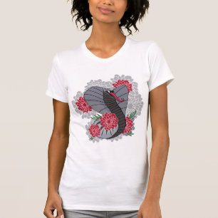 Camiseta Corvo Preto Etéreo e Peônia Vermelha Feminino Gráf
