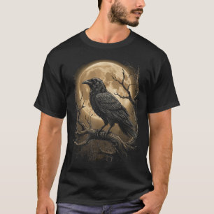 Camiseta Corvo Rosa Lua Assustador Preto Gótico Espiritual