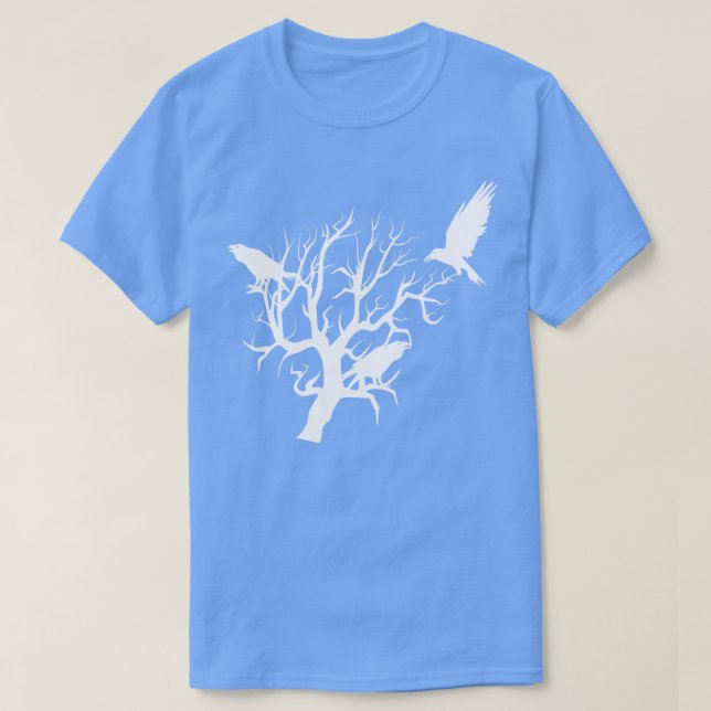 Camiseta Corvos-da-coroa e silhueta-de-árvores (Frente do Design)