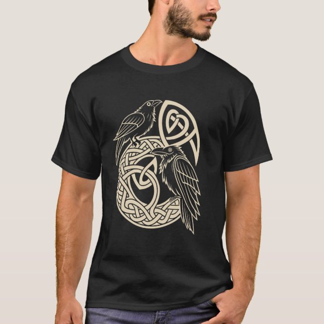 Camiseta Corvos de Entrelaçamento Nórdico u2013 Huginn & Mu (Frente)